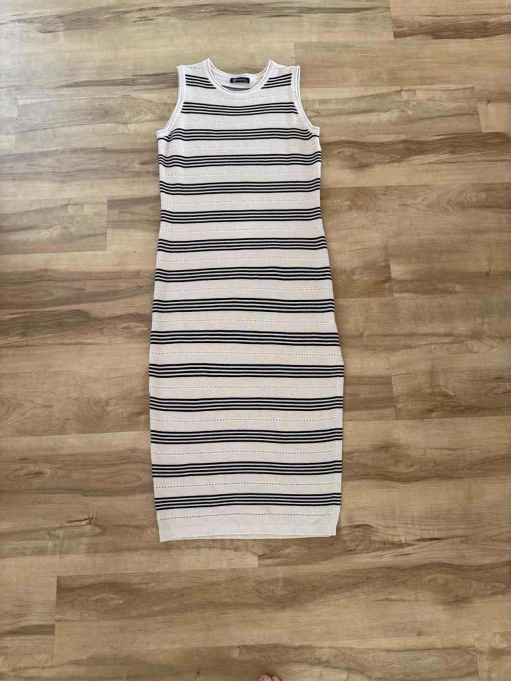 Black & Cream Striped Knit Midi Dress | Sleek & Flattering - Size Medium